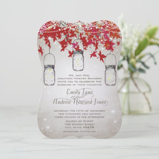 Rustische Romantische Mason Jar Red Herfst Boom Kaart (Staand voorkant)