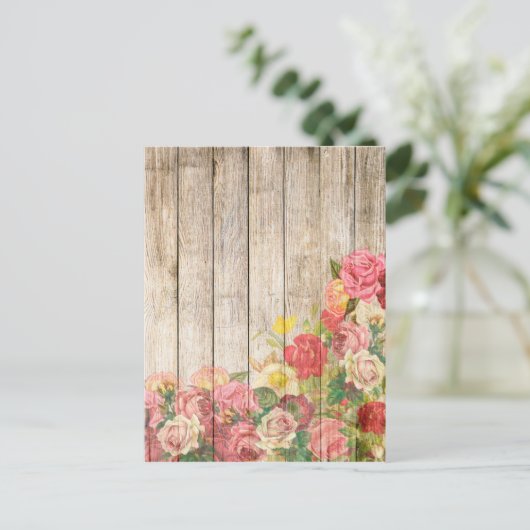  Rustische Romantische Rozen Hout Briefkaart (Staand voorkant)
