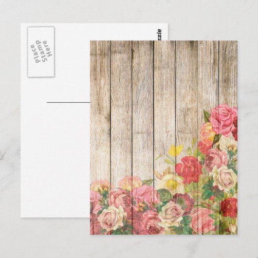  Rustische Romantische Rozen Hout Briefkaart (Voorkant / Achterkant)