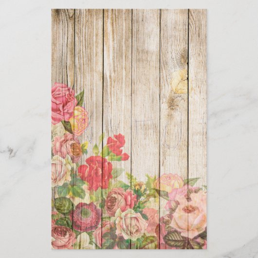  Rustische Romantische Rozen Hout Briefpapier (Voorkant)