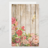  Rustische Romantische Rozen Hout Briefpapier (Voorkant / Achterkant)