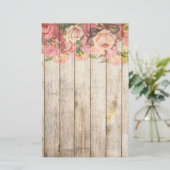  Rustische Romantische Rozen Hout Briefpapier (Staand voorkant)