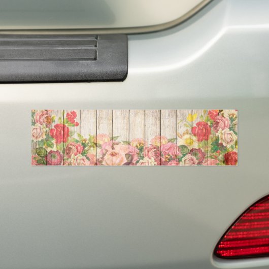 Rustische Romantische Rozen Hout Bumpersticker (Op auto)