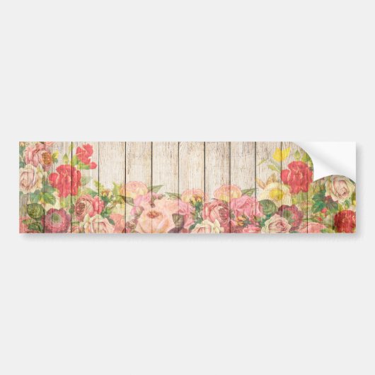 Rustische Romantische Rozen Hout Bumpersticker (Voorkant)