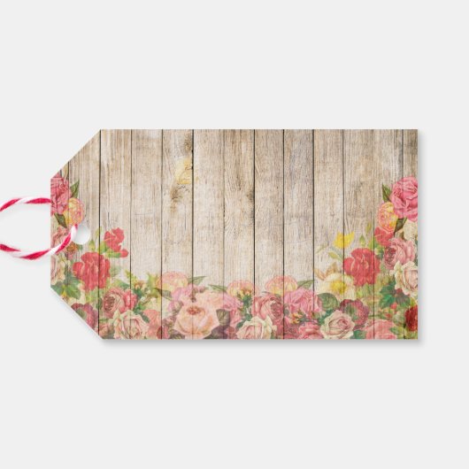  Rustische Romantische Rozen Hout Cadeaulabel (Achterkant Horizontaal)