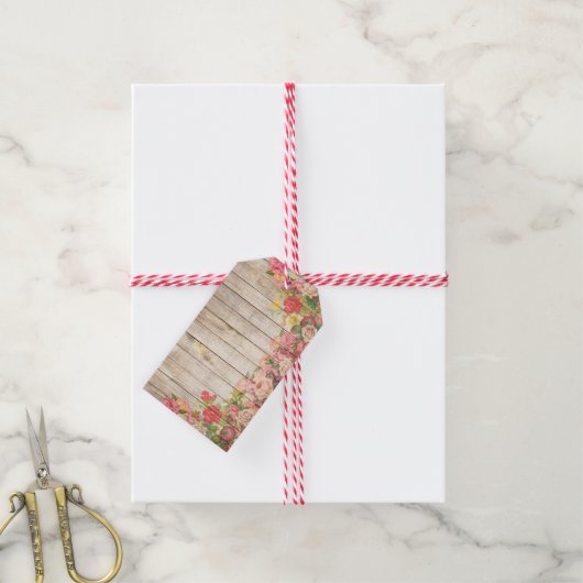  Rustische Romantische Rozen Hout Cadeaulabel (Met Touw)