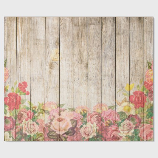  Rustische Romantische Rozen Hout Cadeaupapier (Vlak)