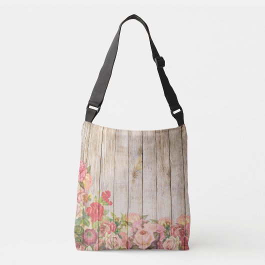 Rustische Romantische Rozen Hout Crossbody Tas (Voorkant)
