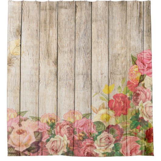  Rustische Romantische Rozen Hout Douchegordijn (Voorkant)