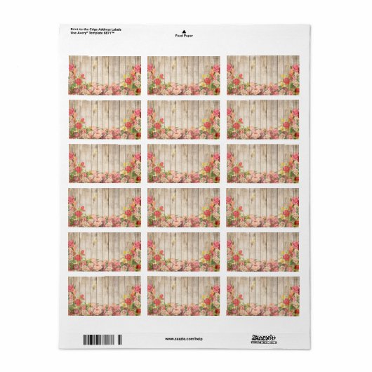  Rustische Romantische Rozen Hout Etiket (Full Sheet)