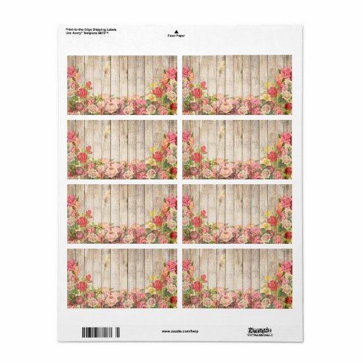  Rustische Romantische Rozen Hout Etiket (Full Sheet)