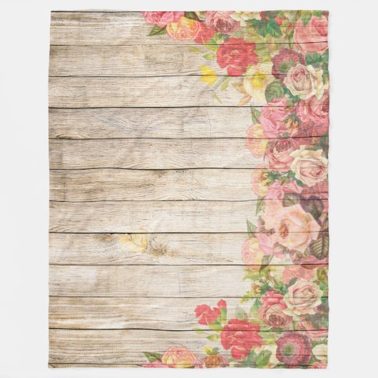  Rustische Romantische Rozen Hout Fleece Deken (Voorkant)