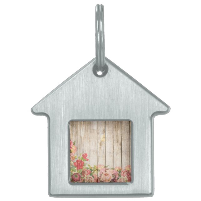  Rustische Romantische Rozen Hout Huisdieren Naamplaatje (Voorkant)