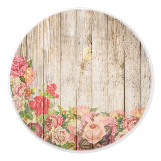 Rustische Romantische Rozen Hout Keramische Knop (Voorkant)