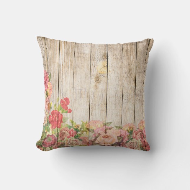  Rustische Romantische Rozen Hout Kussen (Voorkant)