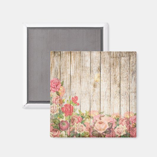 Rustische Romantische Rozen Hout Magneet (Voorkant / Achterkant)