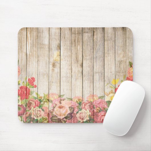 Rustische Romantische Rozen Hout Muismat (Met muis)