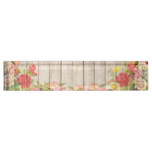 Rustische Romantische Rozen Hout Naambordje