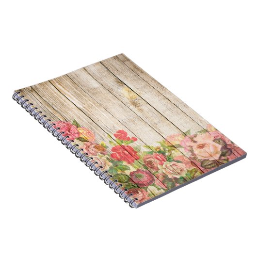  Rustische Romantische Rozen Hout Notitieboek (Rechterzijde)