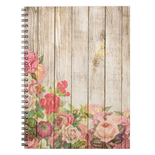  Rustische Romantische Rozen Hout Notitieboek (Voorkant)