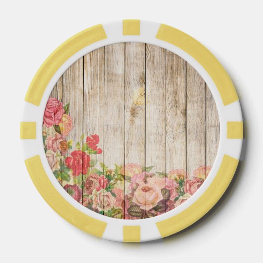  Rustische Romantische Rozen Hout Pokerchips (Voorkant)