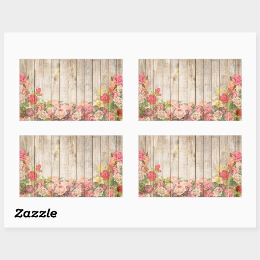 Rustische Romantische Rozen Hout Rechthoekige Sticker (Vel)