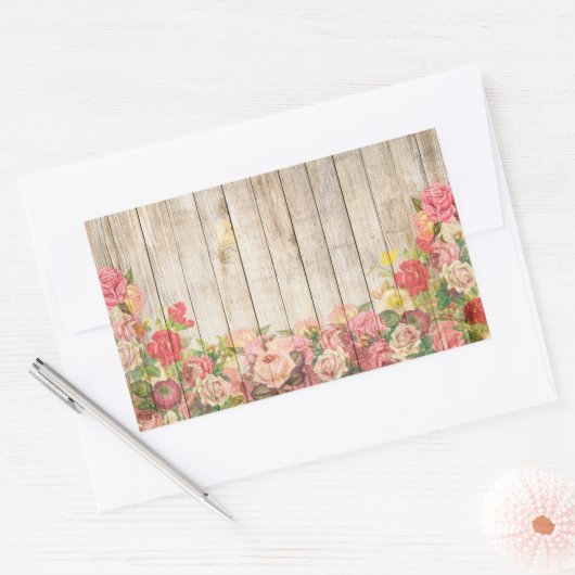 Rustische Romantische Rozen Hout Rechthoekige Sticker (Envelop)