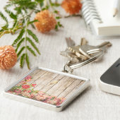 Rustische Romantische Rozen Hout Sleutelhanger (Zijkant)
