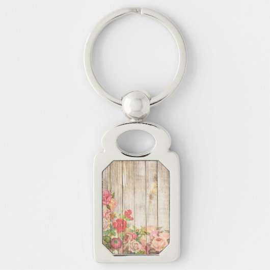  Rustische Romantische Rozen Hout Sleutelhanger (Voorkant)