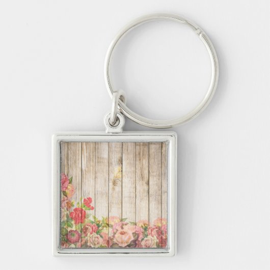  Rustische Romantische Rozen Hout Sleutelhanger (Voorkant)
