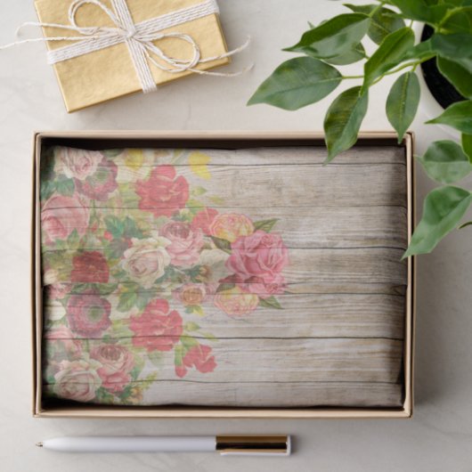 Rustische Romantische Rozen Hout Tissuepapier (Geschenk)