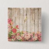  Rustische Romantische Rozen Hout Vierkante Button 5,1 Cm (Voorkant)