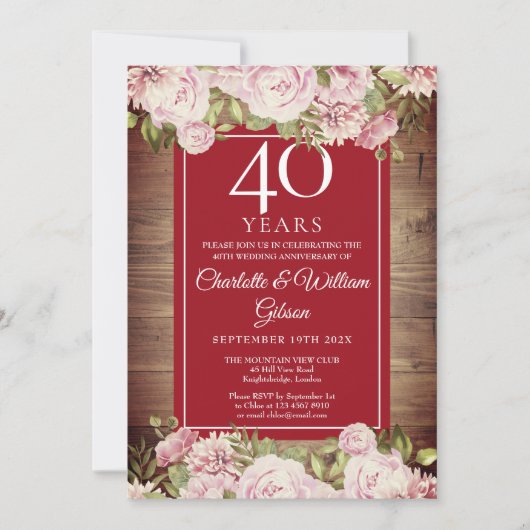 Rustische Rozen 40e Jubileum Kaart (Voorkant)