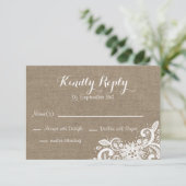 Rustische RSVP in Burlap en Lace (Staand voorkant)