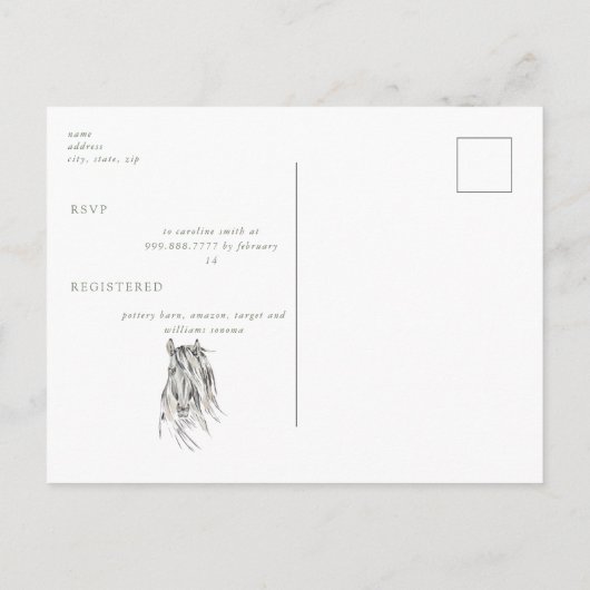 Rustische Sage-paarden Duivende Vrijgezellenfeest Uitnodiging Briefkaart (Achterkant)