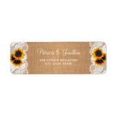 Rustische schoot en zonnige zonnebloemen bruiloft etiket (Voorkant)