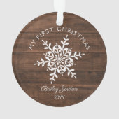 Rustische Snowflakes Baby Eerste Kerstmis Ornament (achterkant)
