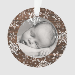Rustische Snowflakes Baby Eerste Kerstmis Ornament
