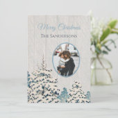 Rustische  Snowy Bossen FotokerstKaart Feestdagenkaart (Staand voorkant)