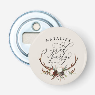 Rustische stag antlers en florale graduatie party  button flesopener