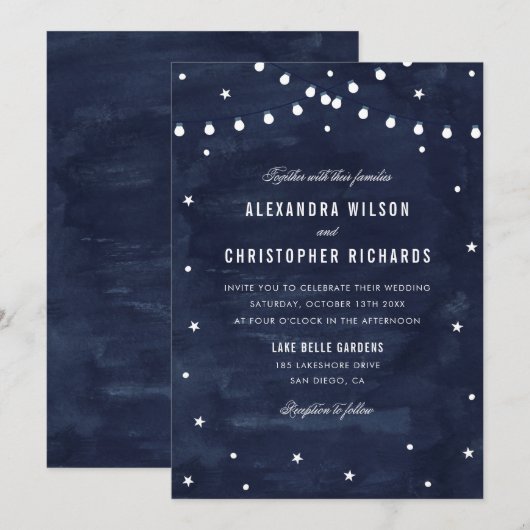 Rustische Sterrennacht String Lights Wedding Kaart (Voorkant / Achterkant)