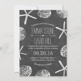 Rustische strand Seashells  Chalkboard Wedding Kaart