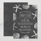 Rustische strand Seashells  Chalkboard Wedding Kaart (Voorkant / Achterkant)