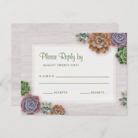 Rustische Succulenten RSVP Kaartje (Voorkant / Achterkant)