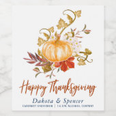 Rustische Thanksgiving najaar pompoen Wijn Etiket (Enkel label)