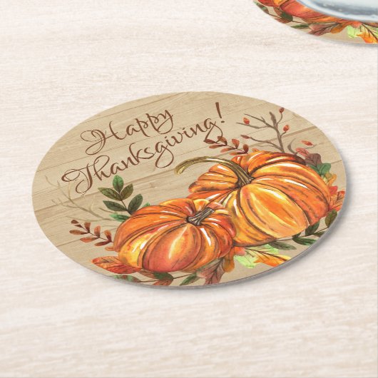 Rustische Thanksgiving Pumpkins Ronde Kartonnen Onderzetter (Gebogen)
