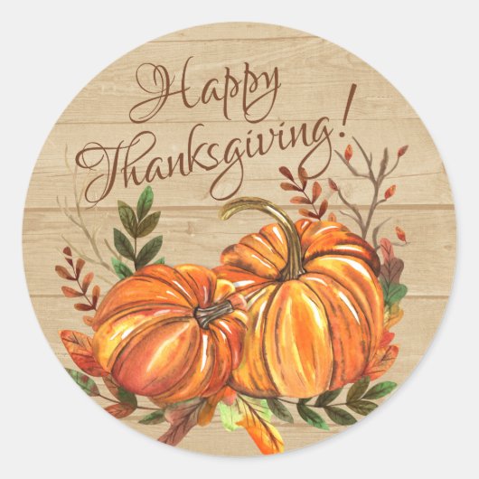 Rustische Thanksgiving Pumpkins Ronde Sticker (Voorkant)