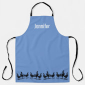 Rustische trendy kippen op blauwe monogram schort (Voorkant)