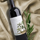 Rustische Tropische Palmboom Strand Bruidsdouche Wijn Etiket