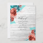 Rustische Turquoise en koraal Floral Wedding Kaart (Voorkant)